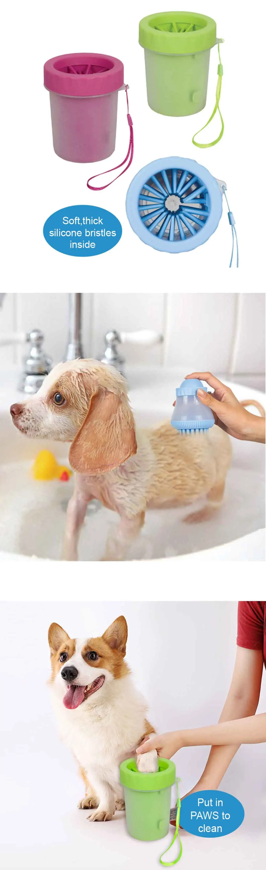 Rena Pet Comfortable Colorful Plastic Grooming Brush Dog Soft Silica Gel Bath Tools